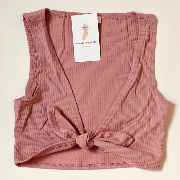 Front tie top & wide leg capri pants set - Picture 2 of 3